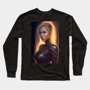 Blonde Beautiful Cyberpunk Woman Long Sleeve T-Shirt